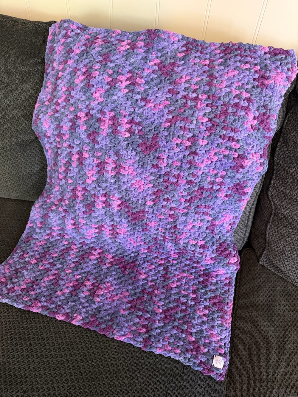 Handmade Chunky Crochet Throw Blanket - Purple & Pink